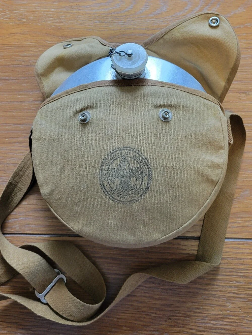 Boy Scouts of America Canteen with green canvas pouch and  neckerchief and slide